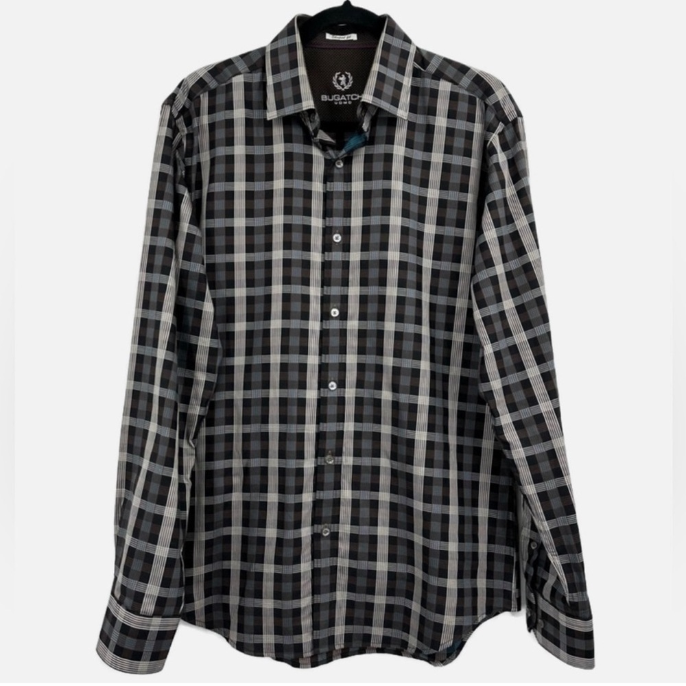 Bugatchi Uomo Men's Long Sleeve Contrast Cuffs Button Down Shirt Size Medium - Picture 2 of 14
